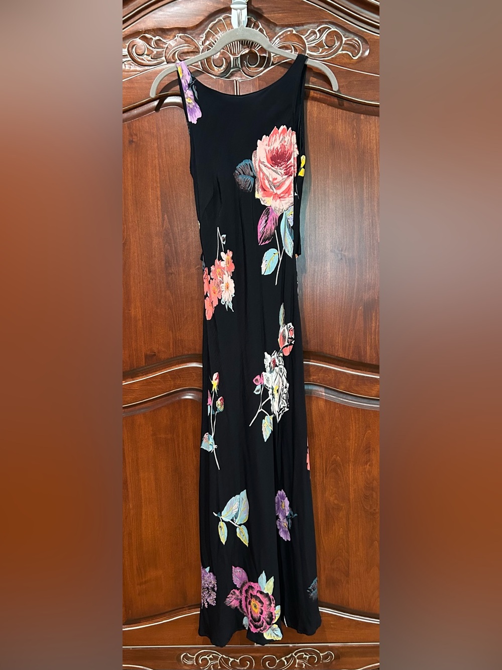 Black Floral Maxi Dress with Multicolor Blooms